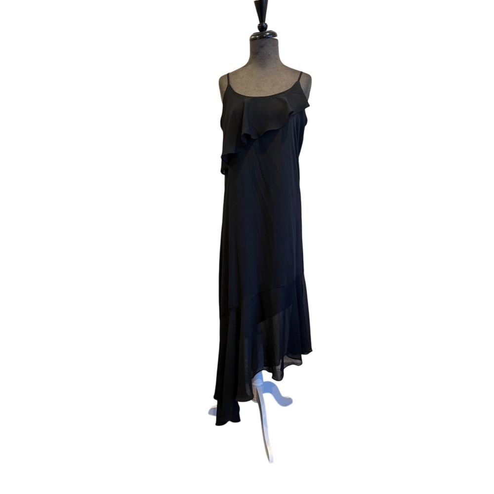 Xhilaration Black Ruffle Asymmetrical Hem Midi Dress Women Medium whimsigoth lbd